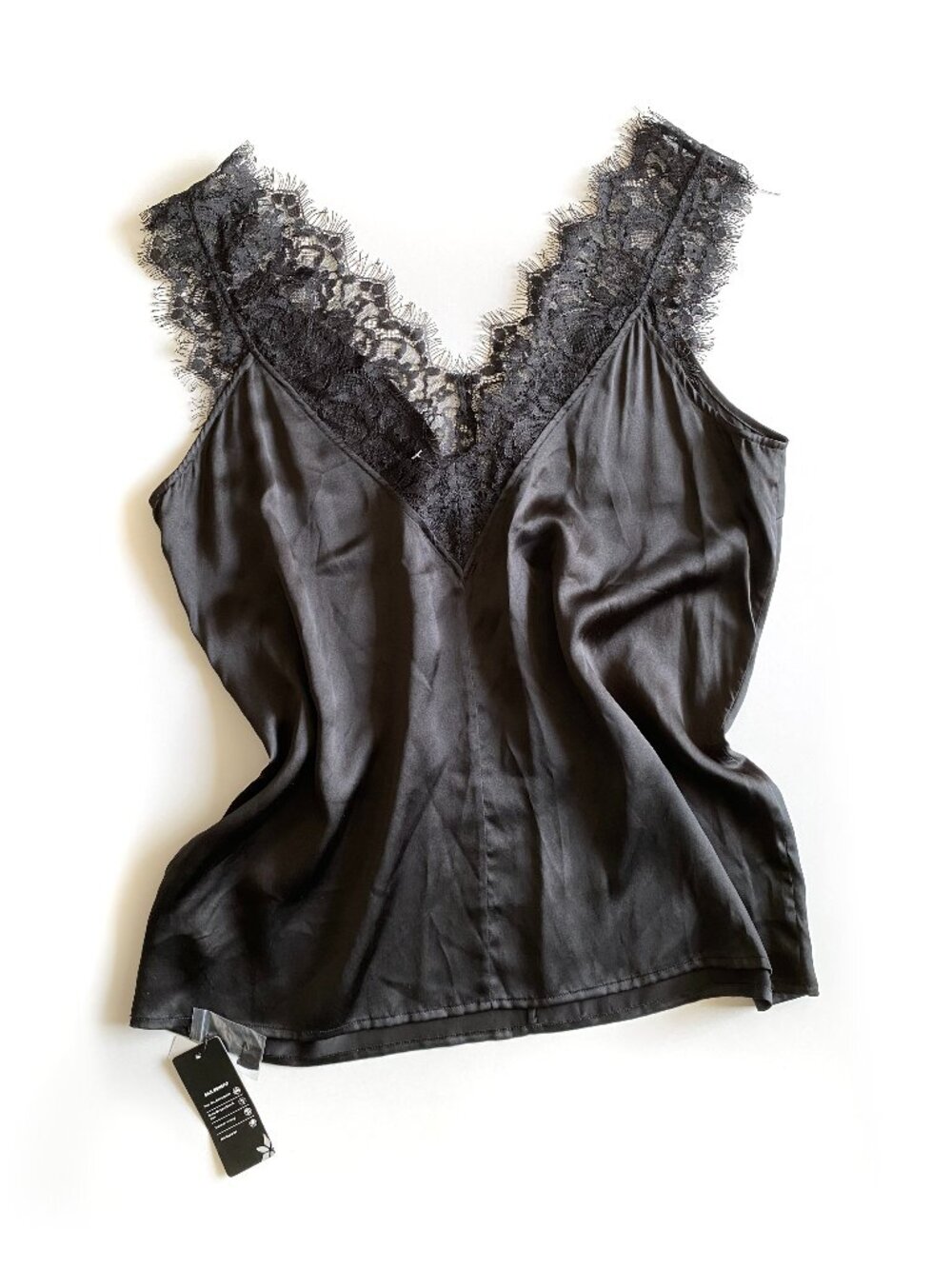 NWT LilySilk 100% Mulberry Silk and Lace V-Neck Black Tank Top Size XXL